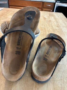 Birkenstock Black Leather T-Strap Sandals